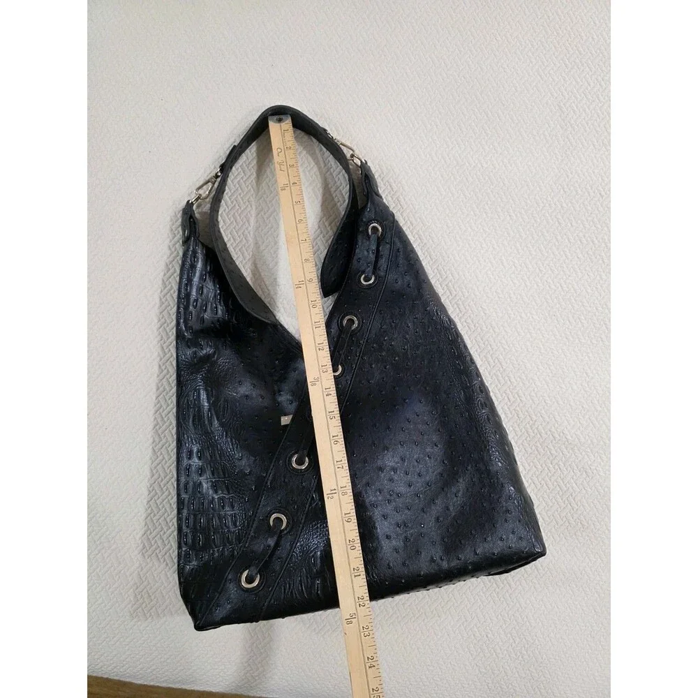 Edgy Goth Grunge Black Faux Leather Mixed Texture Slouchy Hobo Bag Lace Up Tote